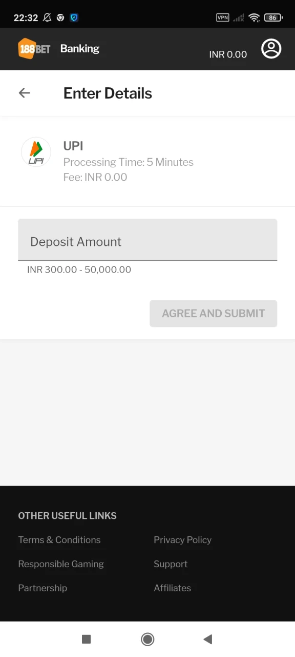 Fill out the deposit window on 188bet.