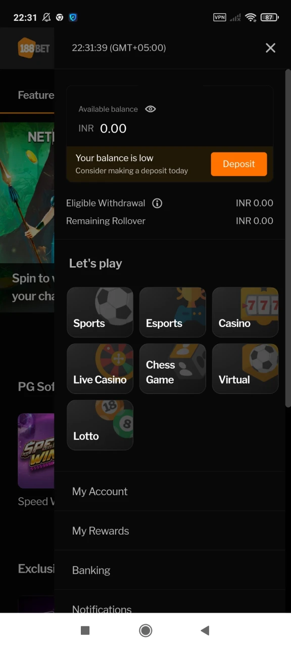 Open a wallet to top up your deposit on 188bet.